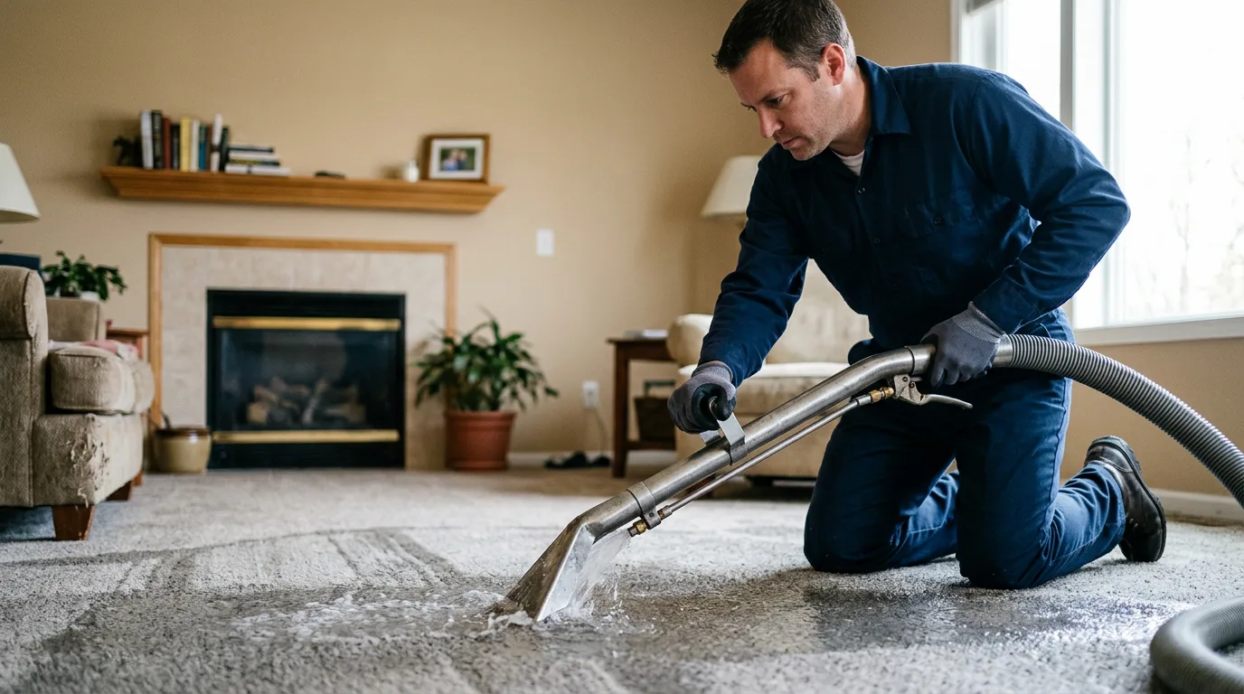 Water damage restoration technician working near Randall, KS